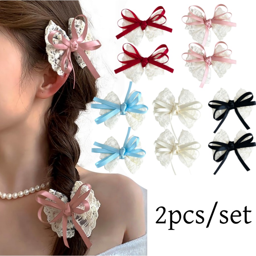 Travel Accessories For 6 Year Old - 2개/세트 귀여운 레이스 리본 헤어핀, 달콤한