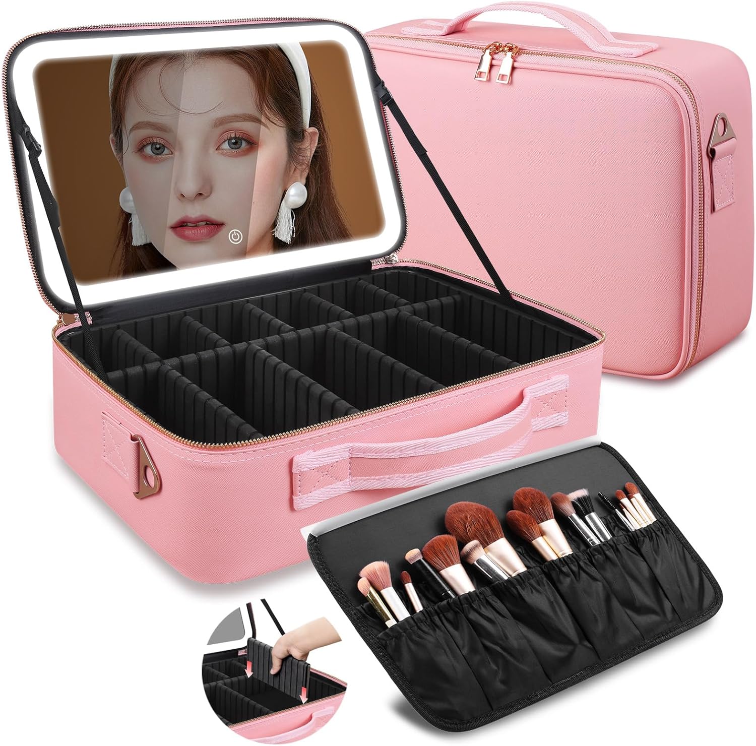 Travel Accessories Organizer Bag - 대용량 메이크업 가방 15''X11'' LED 거울
