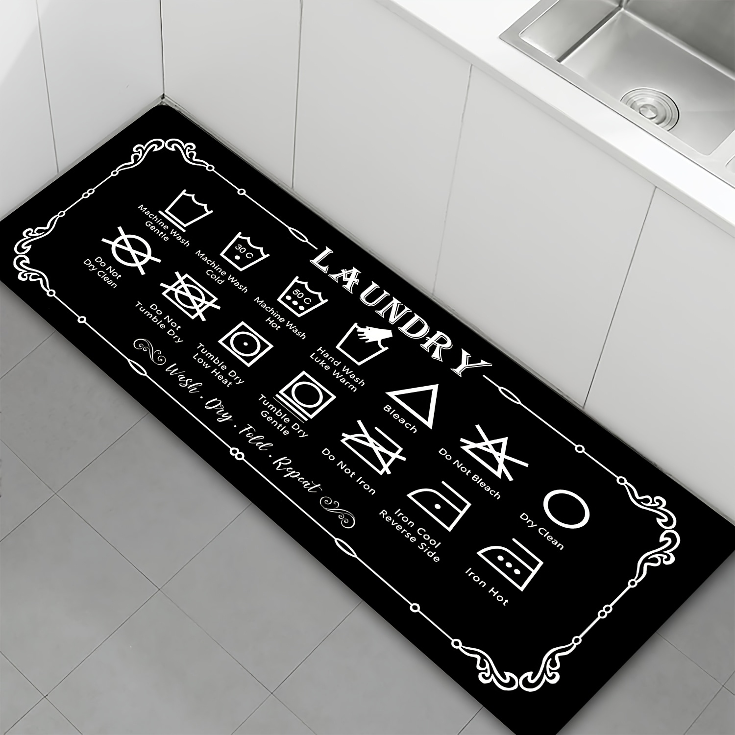 1피스 세탁실 가이드 매트 - 블랙 아이콘 프린트 바닥 - Travel Accessories Guide 리뷰 및 가격