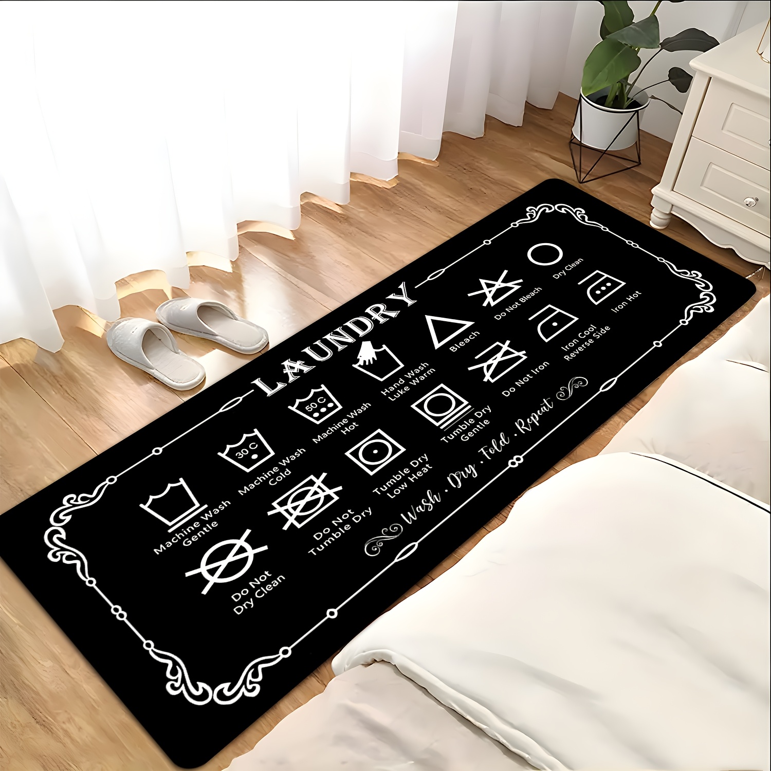 1피스 세탁실 가이드 매트 - 블랙 아이콘 프린트 바닥 - Travel Accessories Guide 리뷰 및 가격